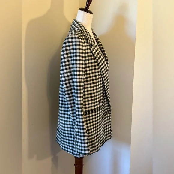 NWT Sézane Chelsea Blazer Dark Green (almost black) & Ecru Gingham Linen SZ 4 - Picture 5 of 11
